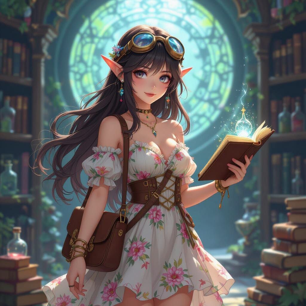 Elf Maiden with Mystical Artifact in Anime Style