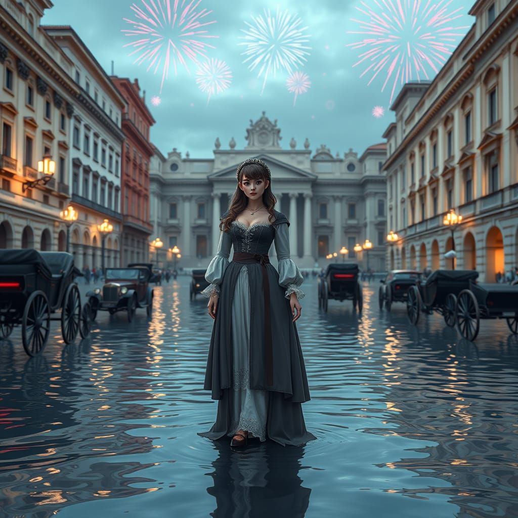 Flooded Piazza Navona: 17th Century Baroque Anime