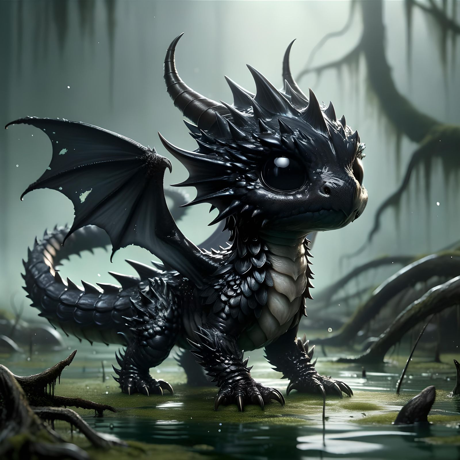 Black Dragon Wyrmling in a Swampy Environment