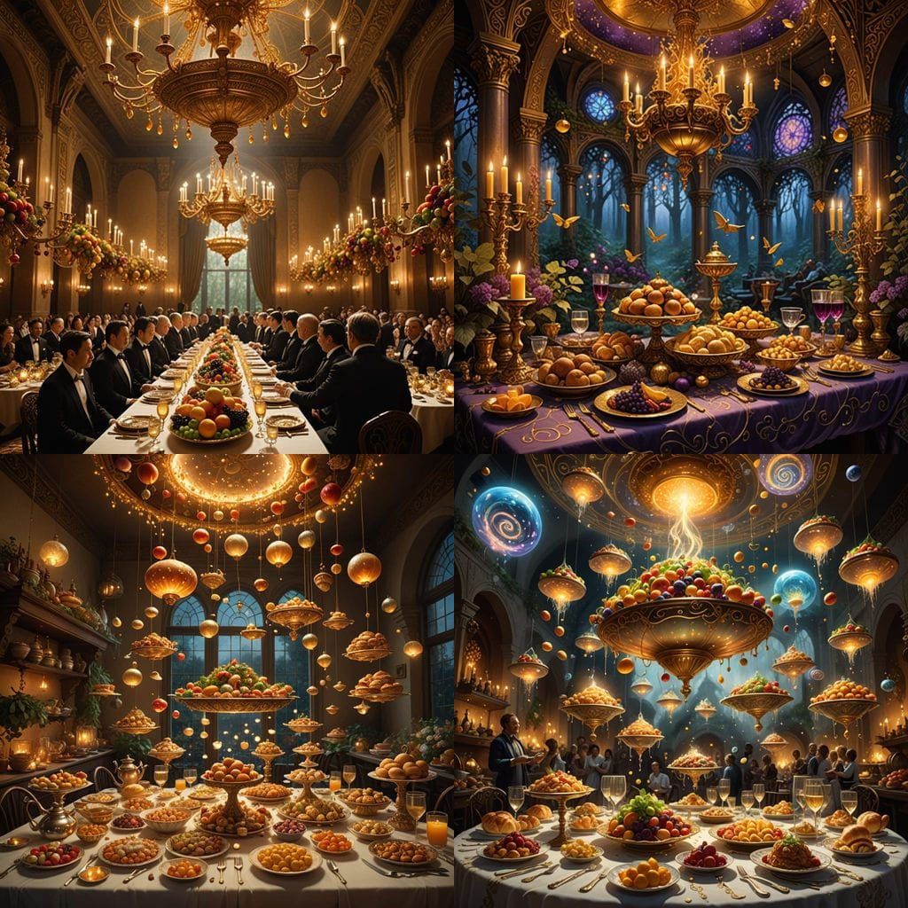 Enchanting Levitating Feasts in Mystical Settings