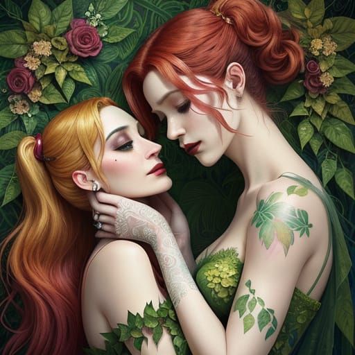 Harley Quinn and Poison Ivy in a Whimsical Art Nouveau Weddi...