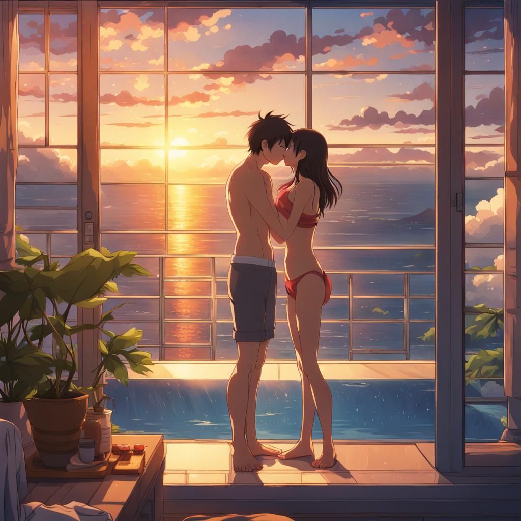 Romantic Honeymoon Kiss: Anime-Inspired Key Visual