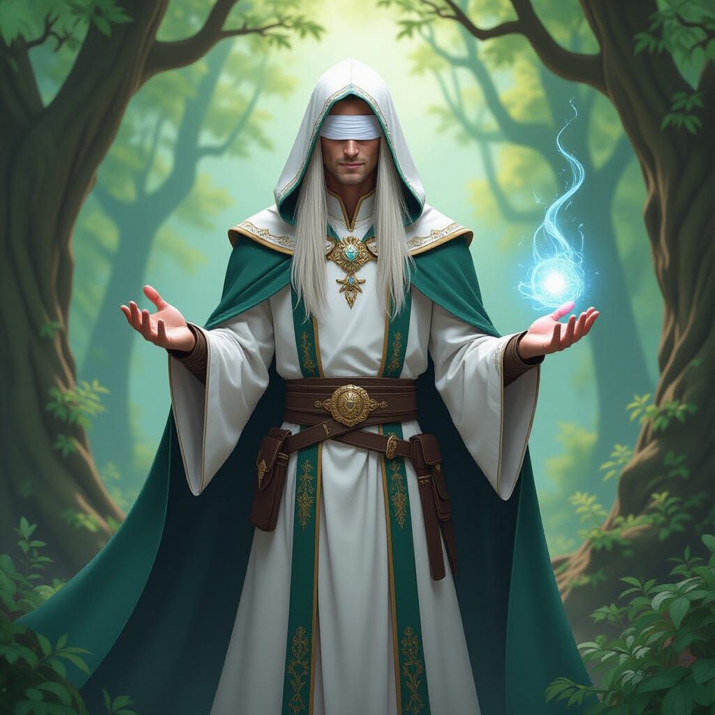 Mystical Priest Casting Healing Spell in Forest