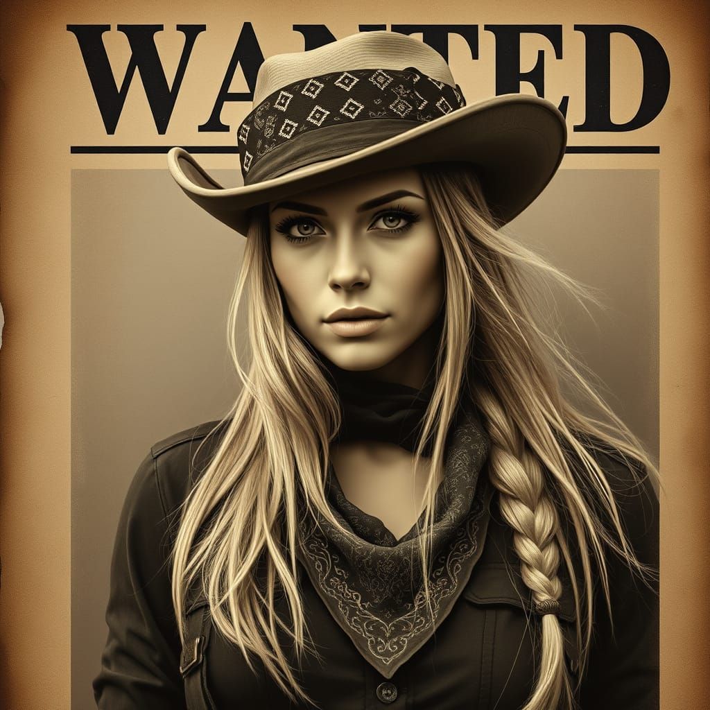 Vintage Female Outlaw in Sepia Tone, Hyper-Realistic Portrai...