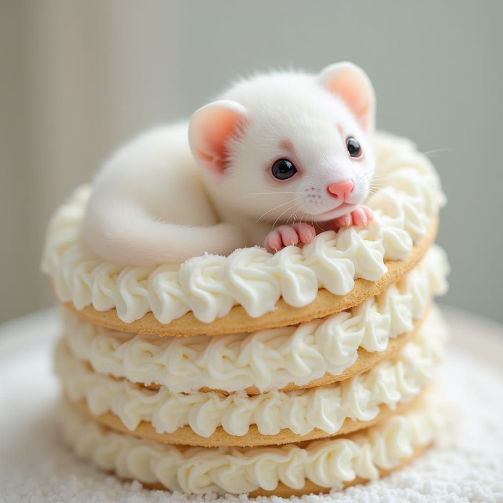 Whimsical Ferret in Delicate Cake