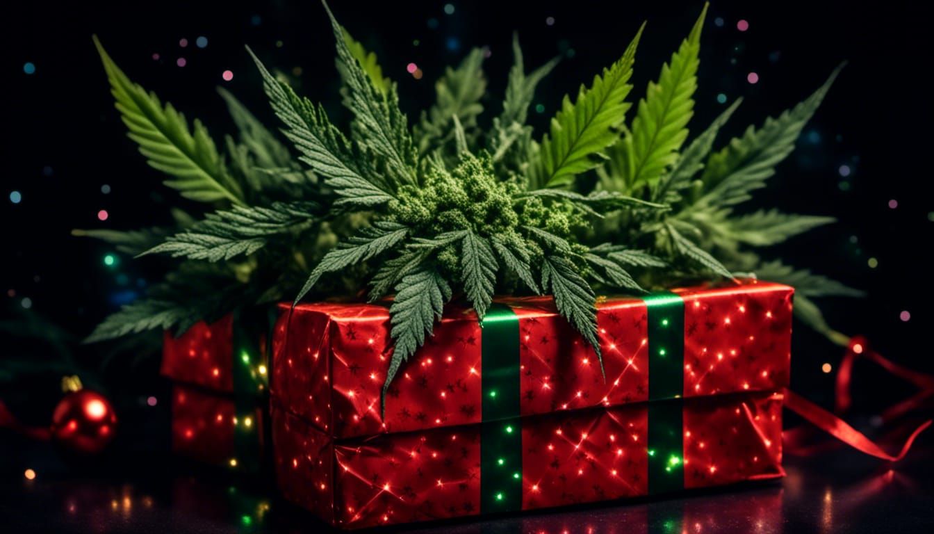 Cannabis Christmas Presents with Bokeh Effect