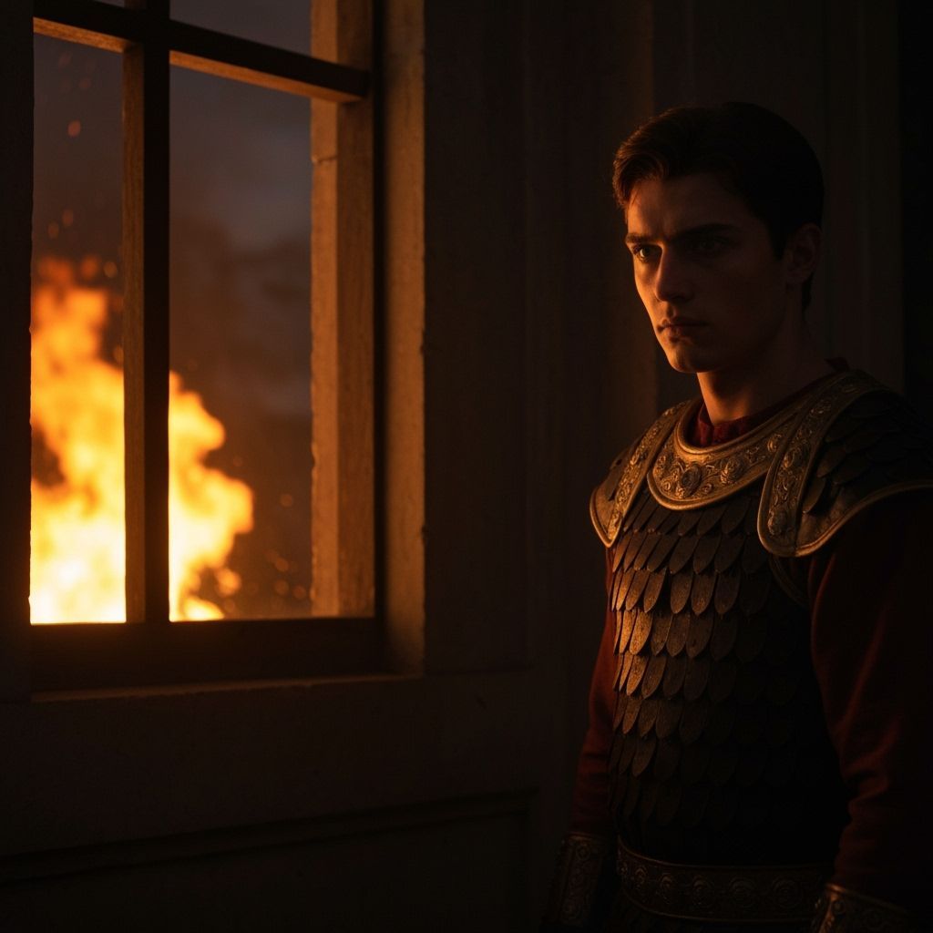 Young Byzantine Emperor Watches Palace Fire