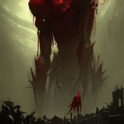 Terrifying Blood Golem in Gothic Horror Style