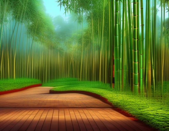bamboo terrace Pixar, Disney, concept art, 3d digital art, Maya 3D, ZBrush Central 3D shading, bright colored background...