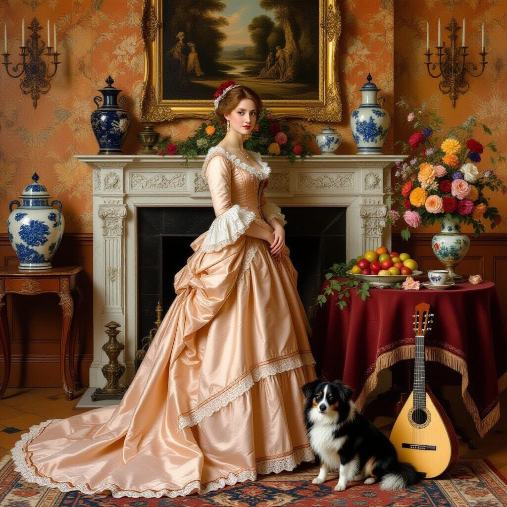 Woman in Gown in Dutch Drawing Room: 19th-Century Style