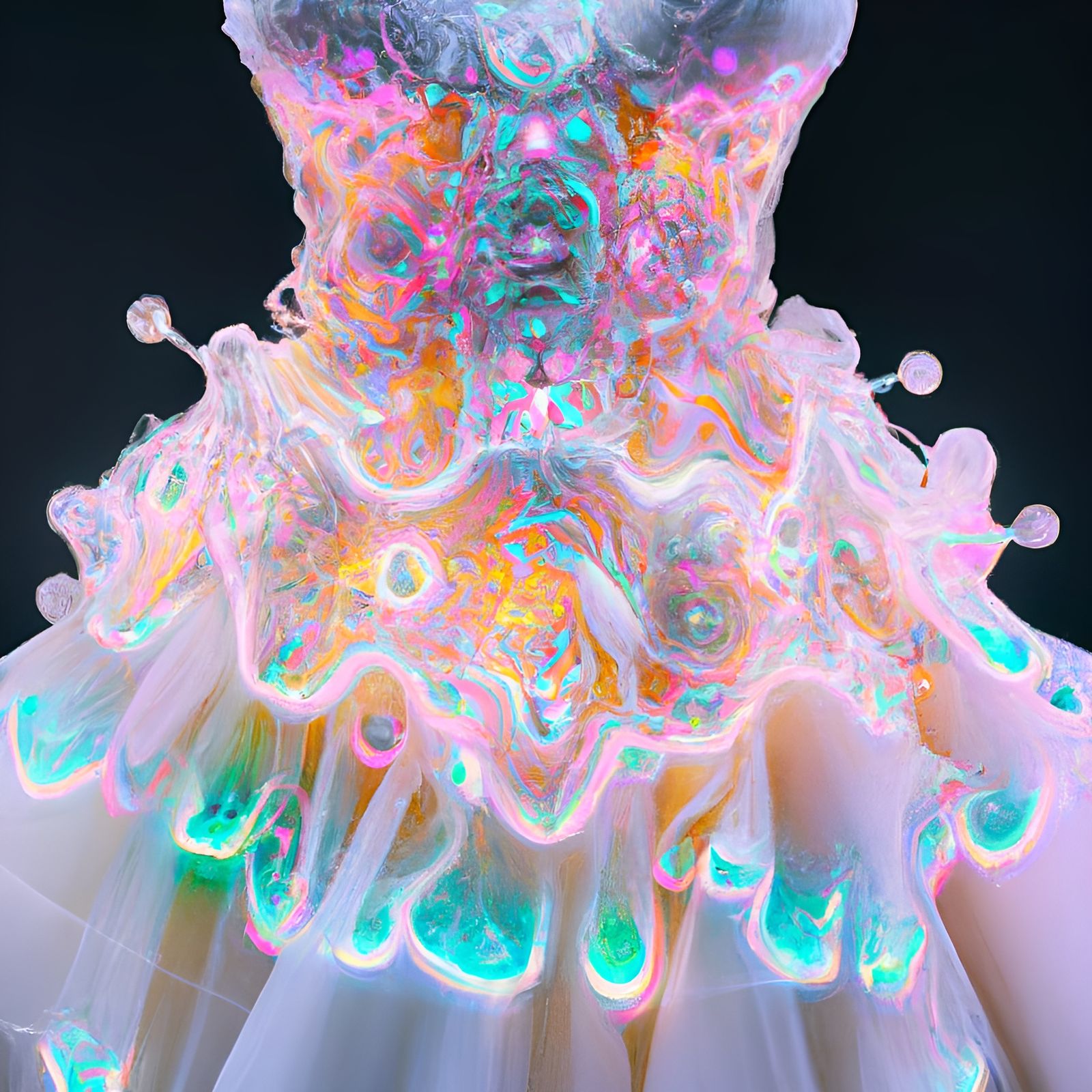 Bioluminescent Crystal Dress Portrait in Vogue Style