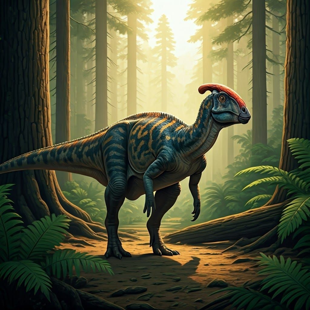 Parasauralophus in Prehistoric Forest, Paleoart Style