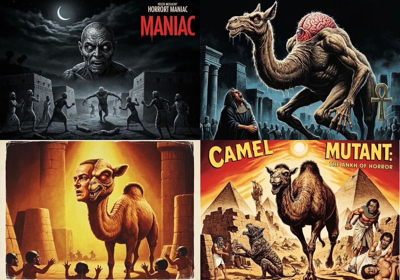 1970s Egyptian Horror Movie Poster with Mutant Creatures