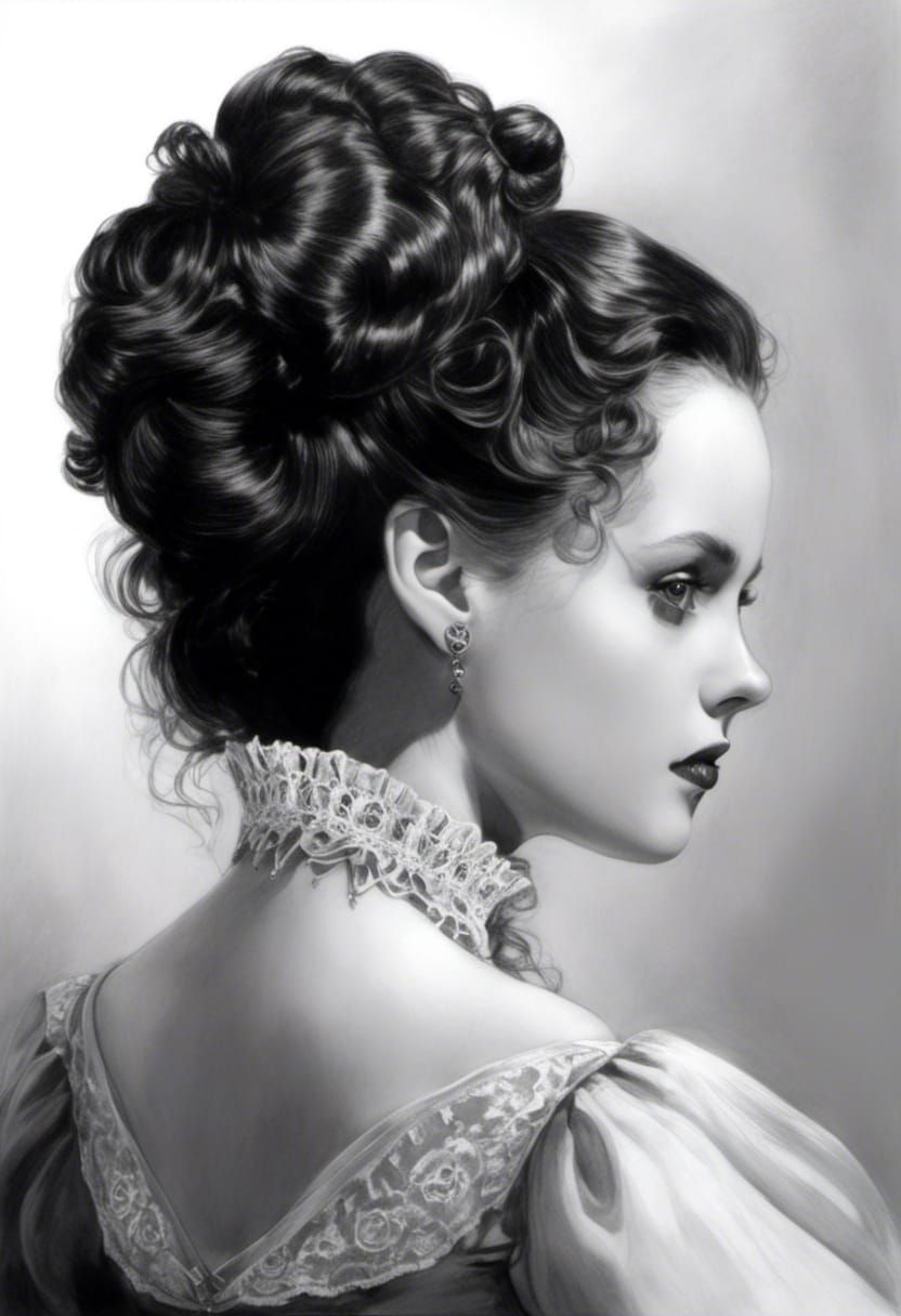 Victorian Vampire Mina Harker Graphite Pencil Drawing