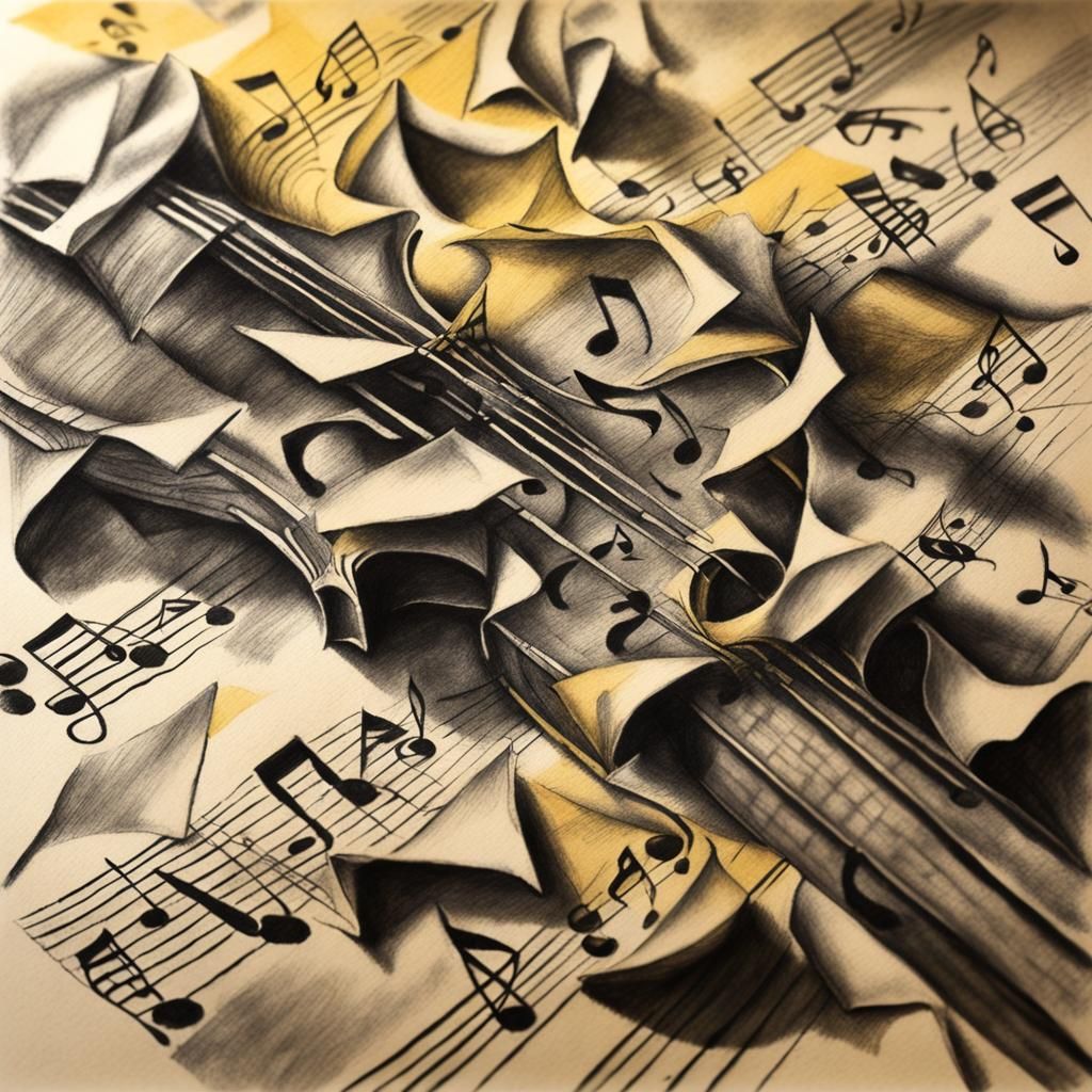 Detailed Charcoal Drawing of Tangled Sheet Music