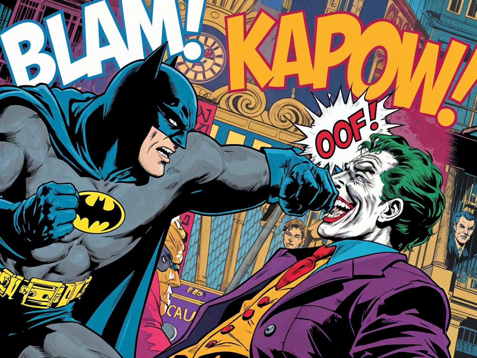 Batman Punches Joker in 1960s Pop Art Style