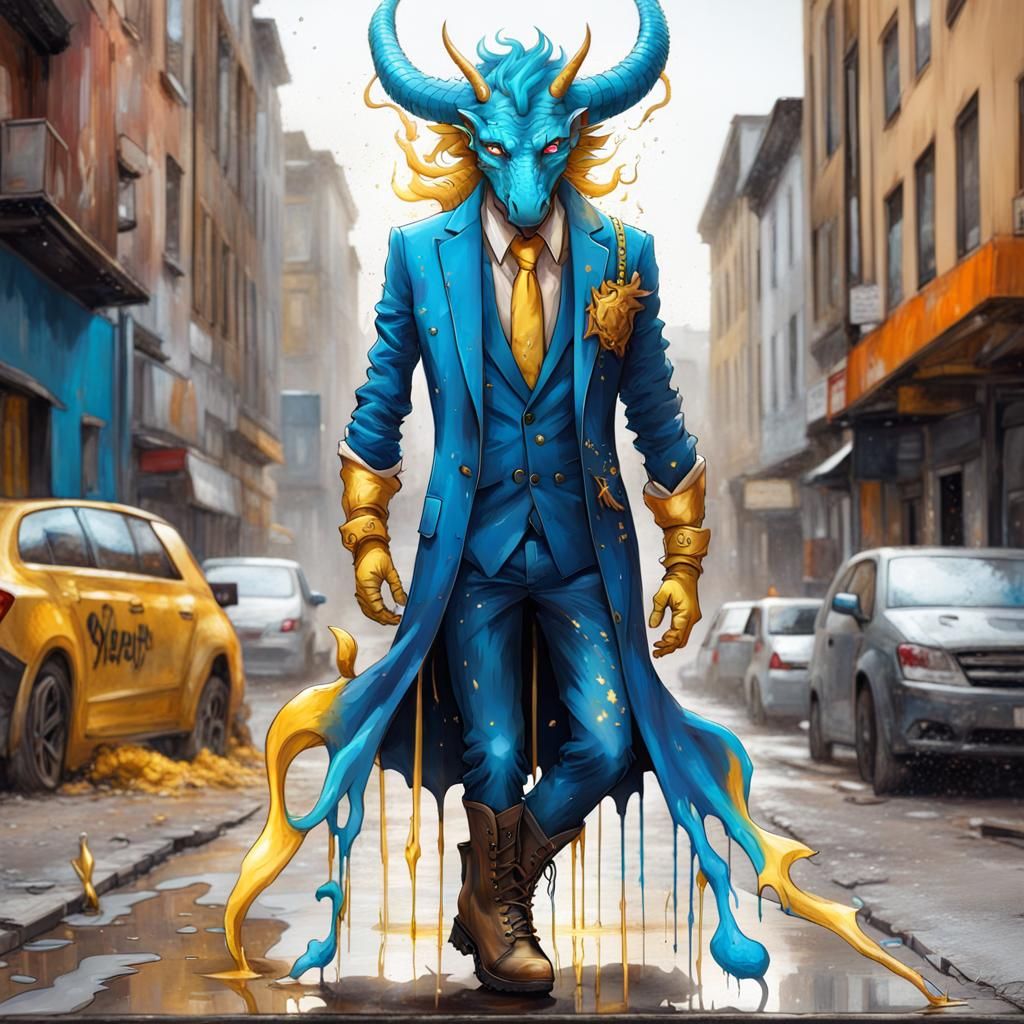 Dragon Man in Suit: Graffiti Street Art