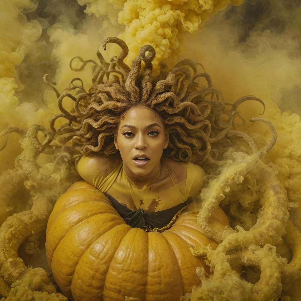 Medusa as Beyonce on Pumpkin in Cinematic Style