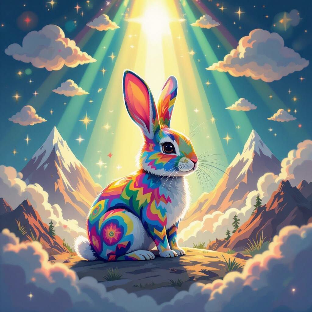 Stylized Rabbit in Kaleidoscopic Patterns with Divine Light
