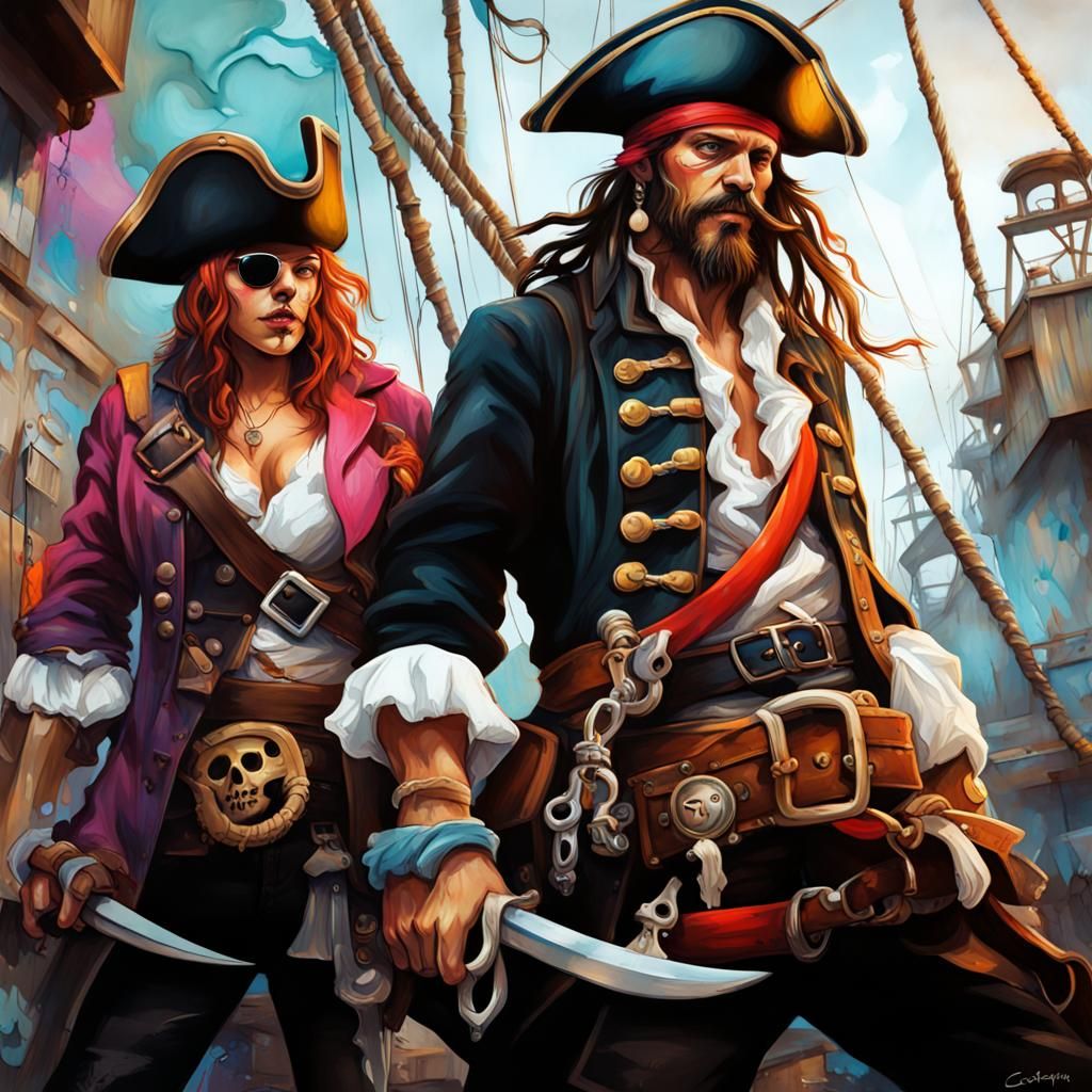 Pirate Crew in Colorful Graffiti Art Style