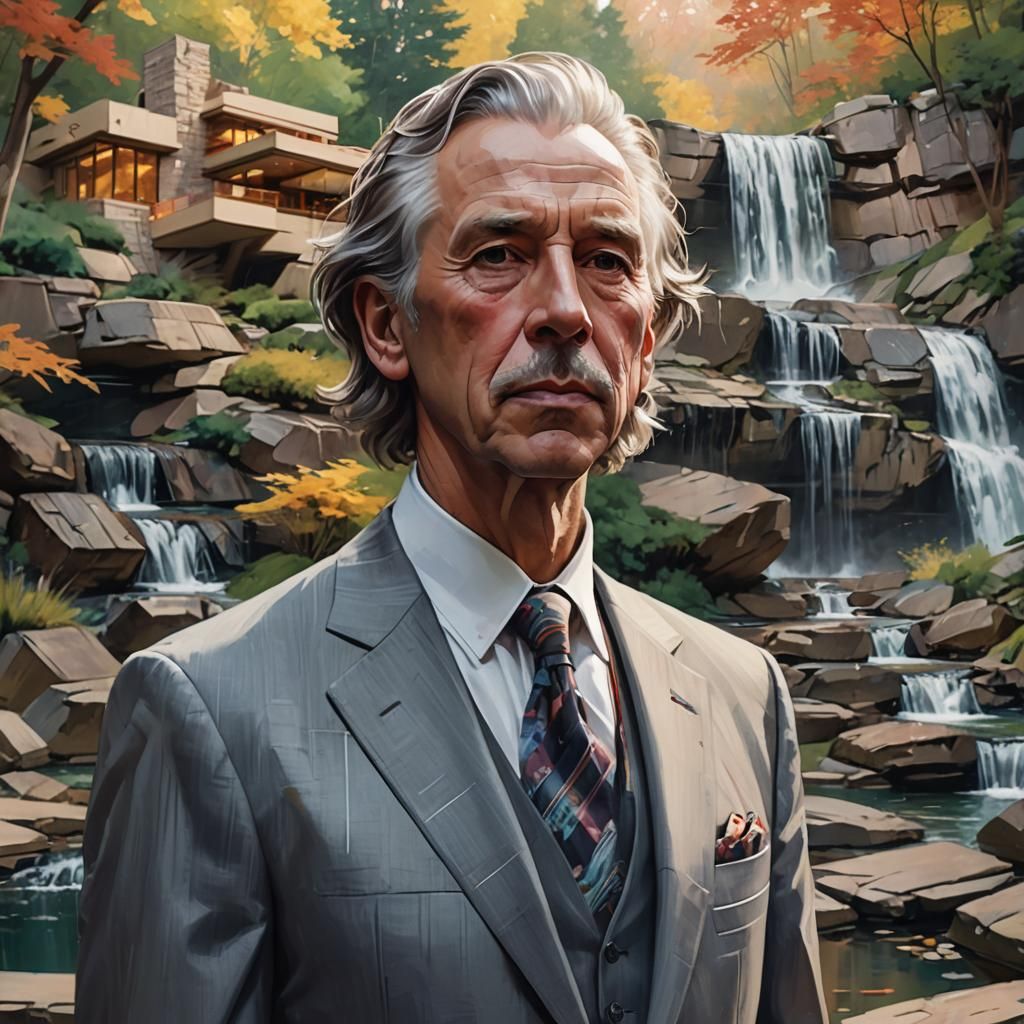 Frank Lloyd Wright Portrait in Art Nouveau Style