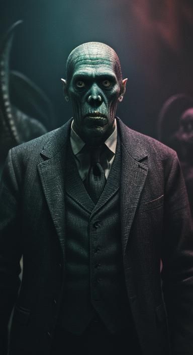 Lovecraft as Aging Deep One in Cinematic Film Still