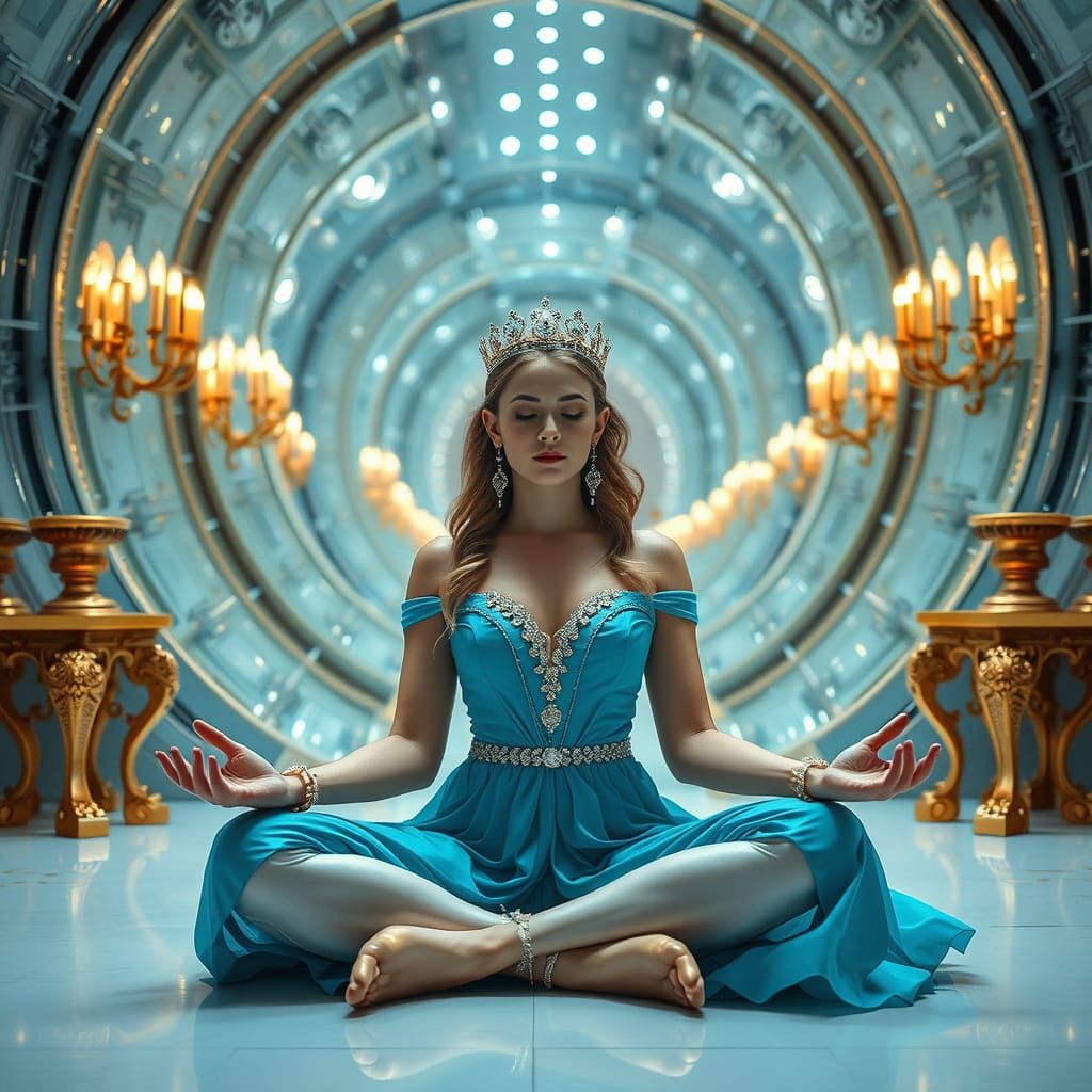 A Golden Princess Meditates in Futuristic Splendor