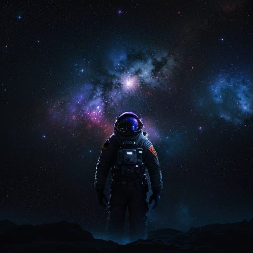 Astronaut Adrift in Cosmic Nebula: Starlight Galaxy Reflecti...