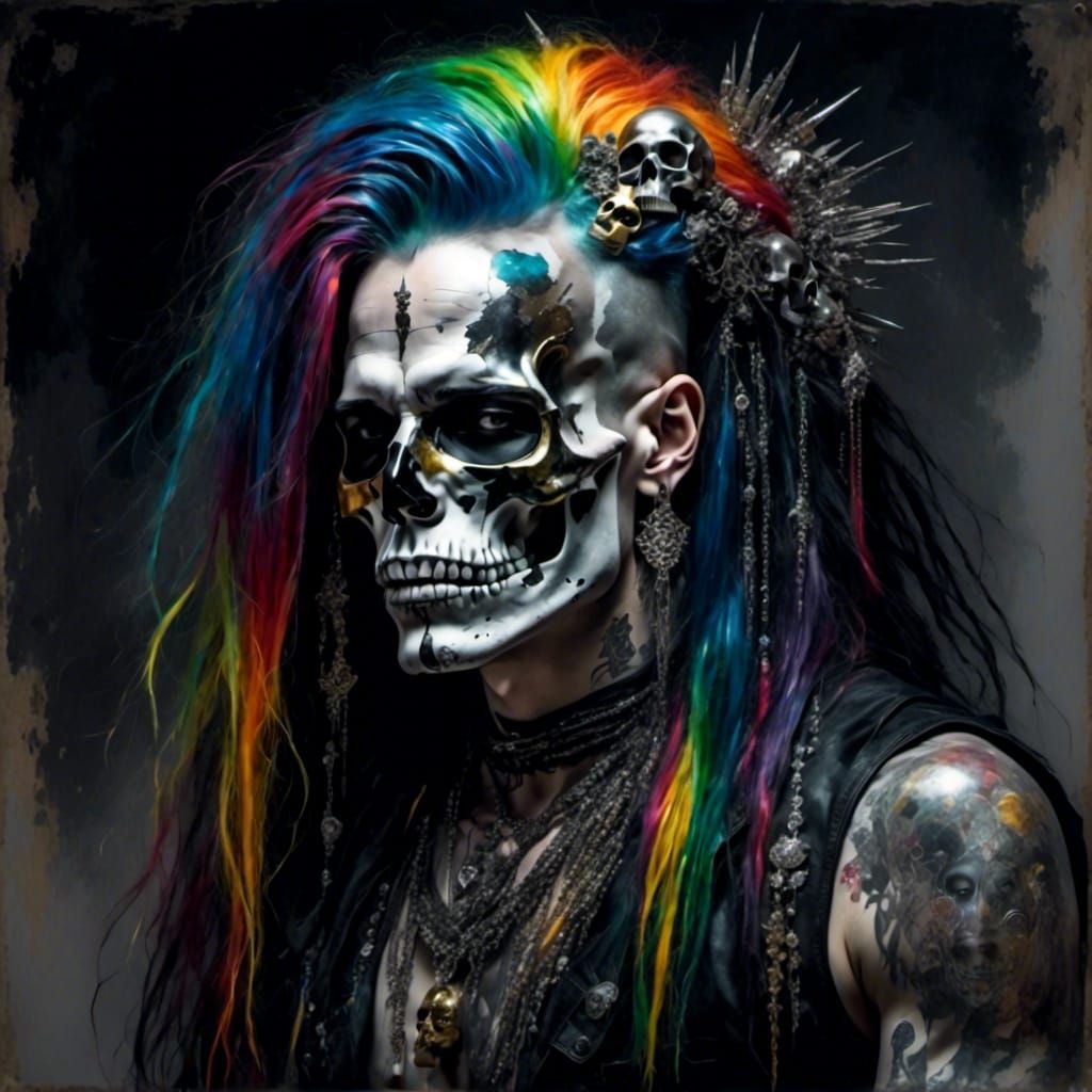 Gothic Metalhead with Skull in Silver Light