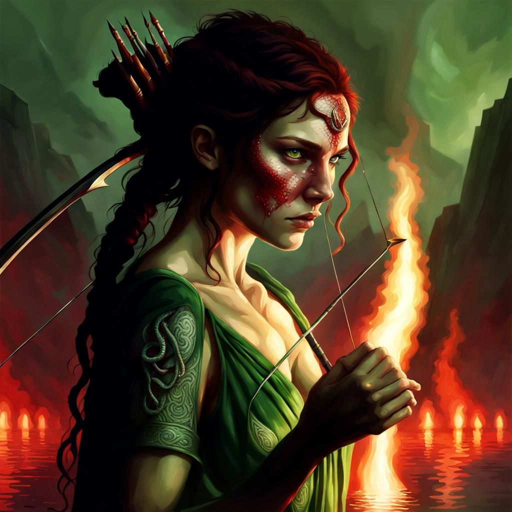 Vulnerable Medusa in Crimson Mist with Snakes