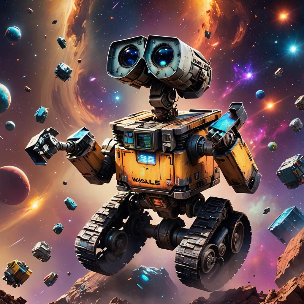 Wall-E in Space: Hyperrealistic Concept Art