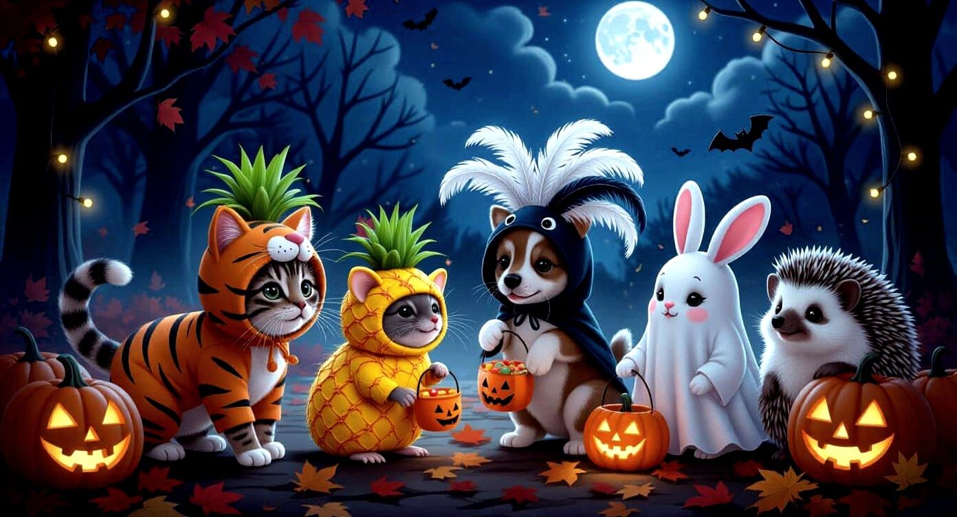 Whimsical Halloween Night with Adorable Animal Costumes