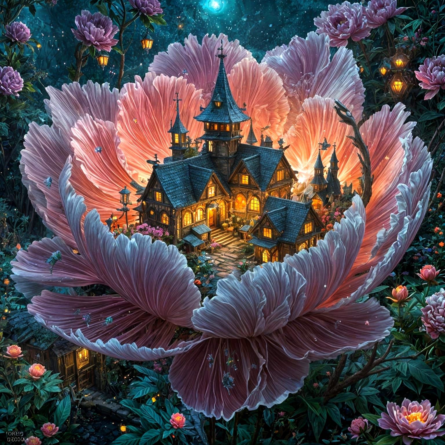 Glowing Peony Fairy Village: Fantasycore Art