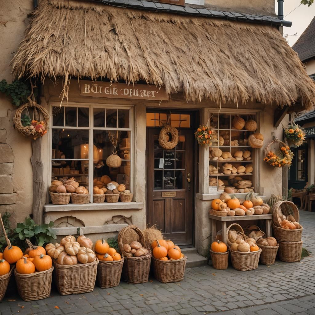 Charming Village Bakery in Autumn Sunlight