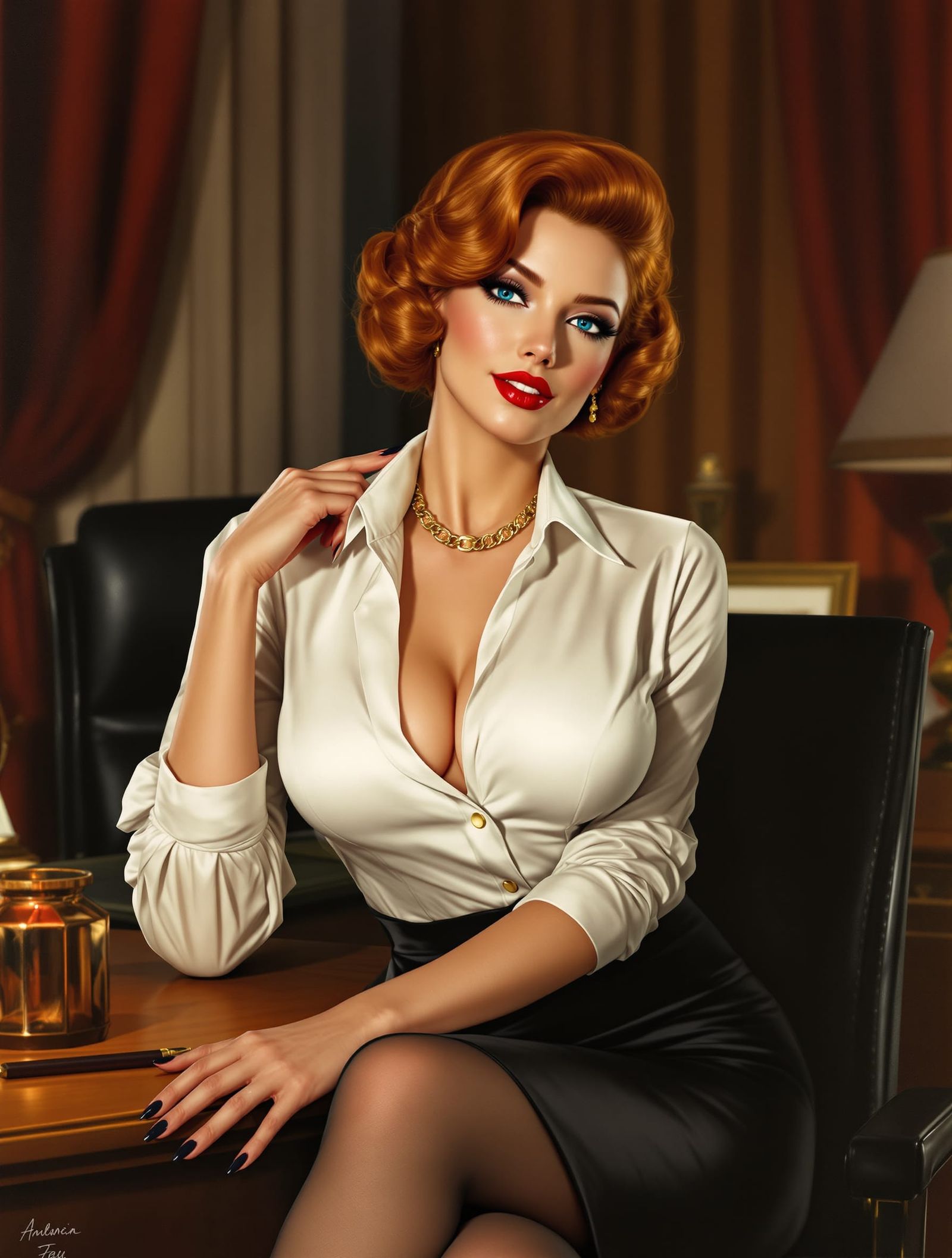 Glamorous Businesswoman Pin-Up in Modern Art Deco Style