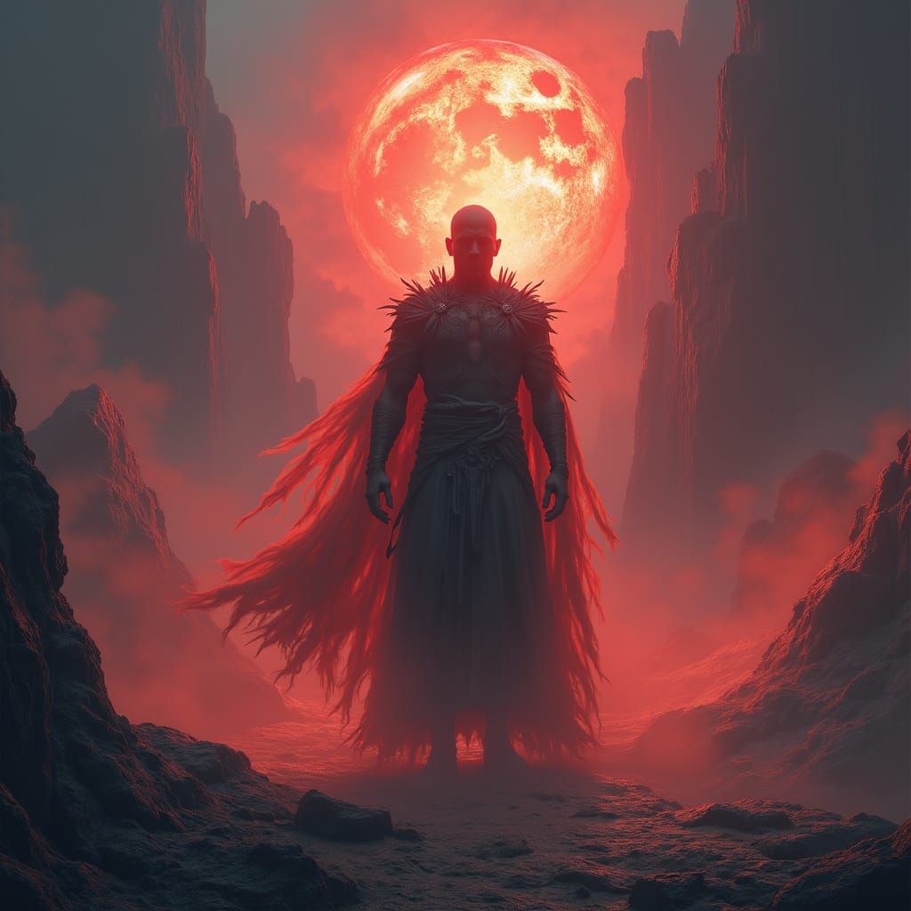 Mystical Man in Eerie Landscape, Digital Art