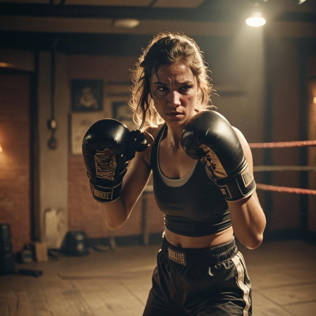 Girl Boxer in Cinematic Film Still