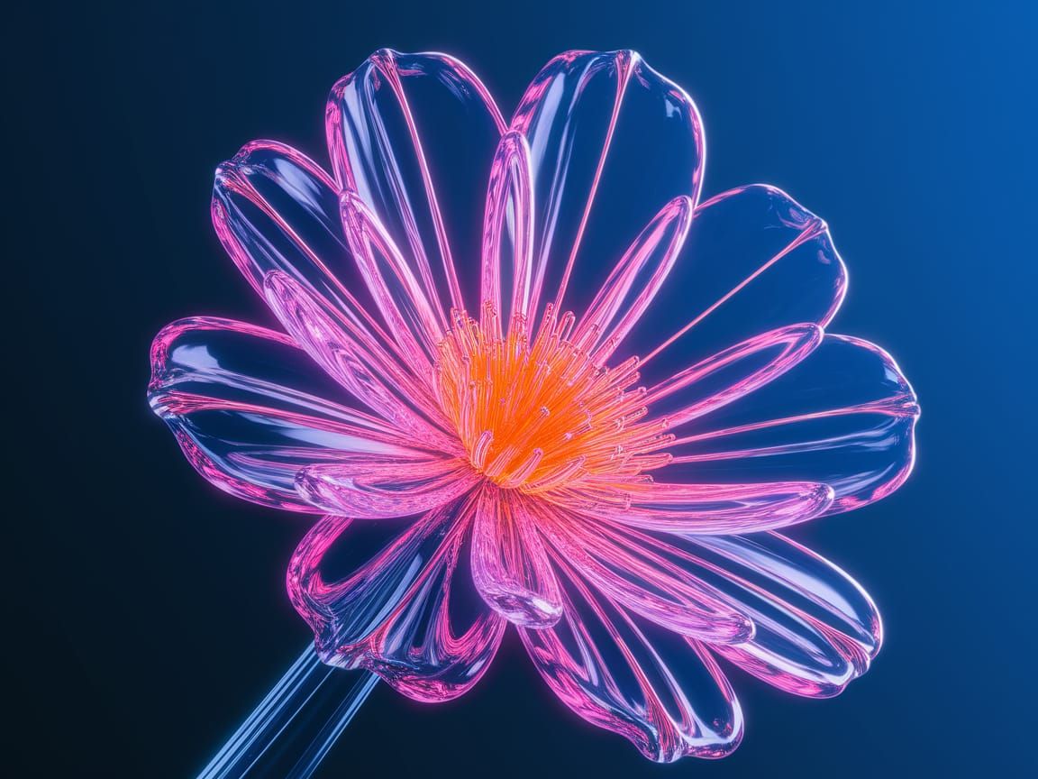 Translucent Flower with Neon Lights in Cyberpunk Style