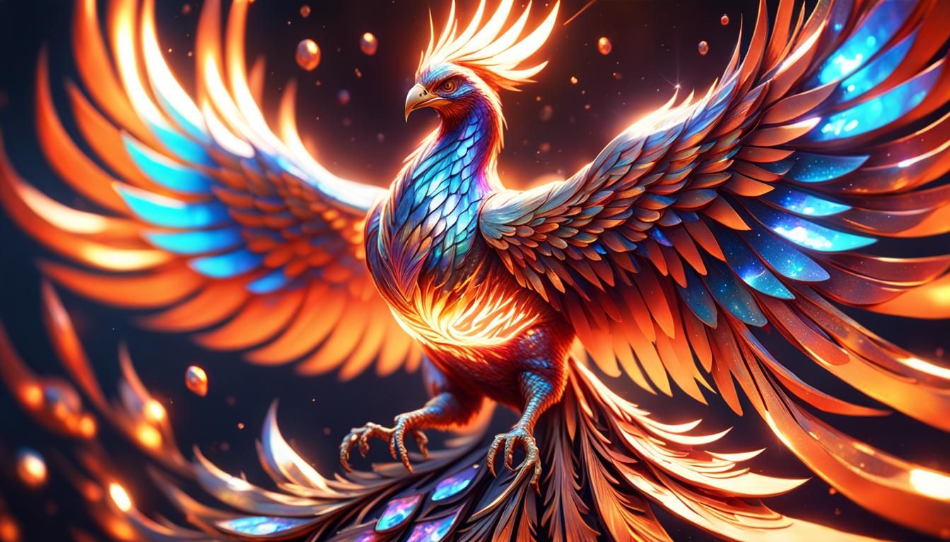 Holographic Phoenix in Metallic Red and Orange