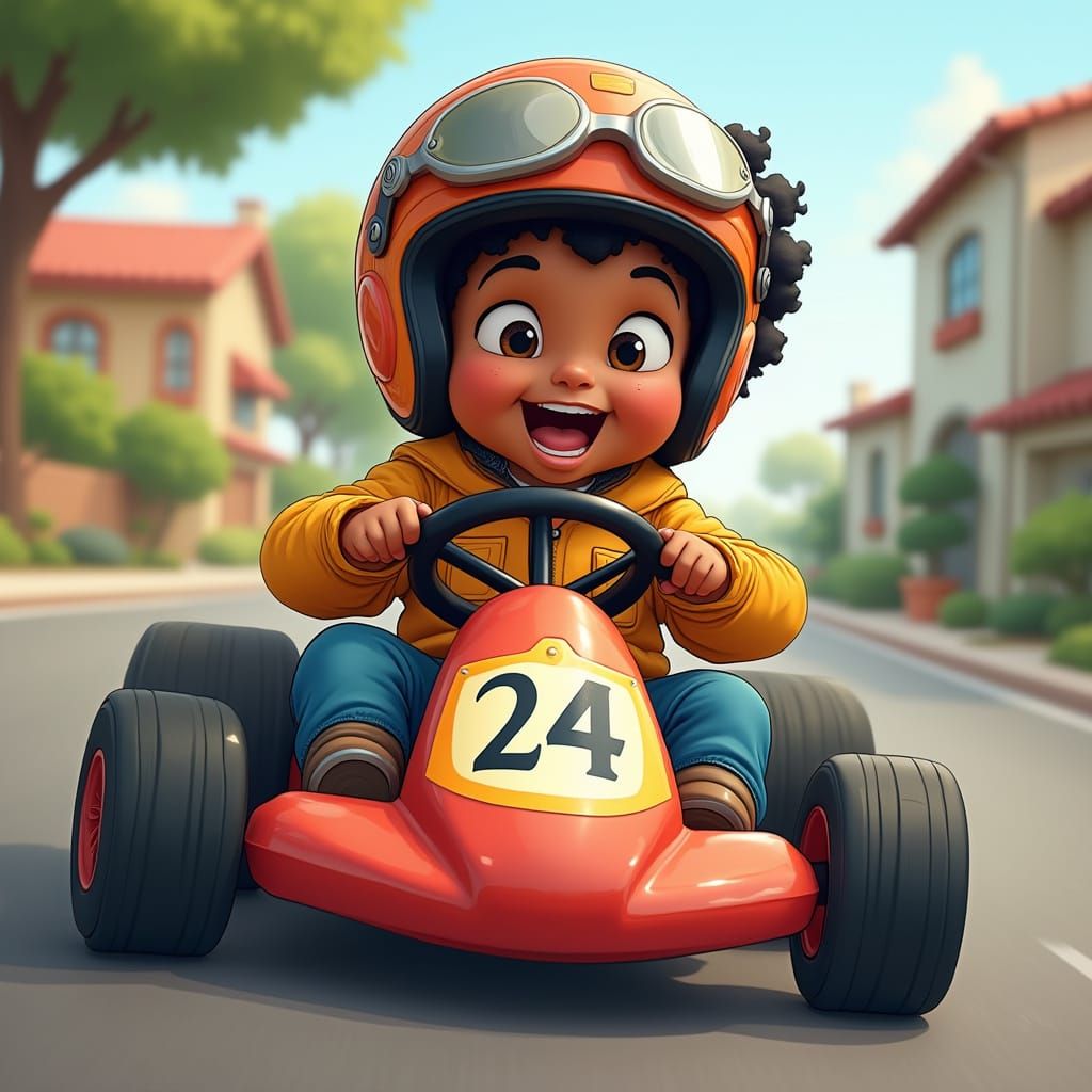 Boy's Go-Kart Mishap in 2D Animated Style