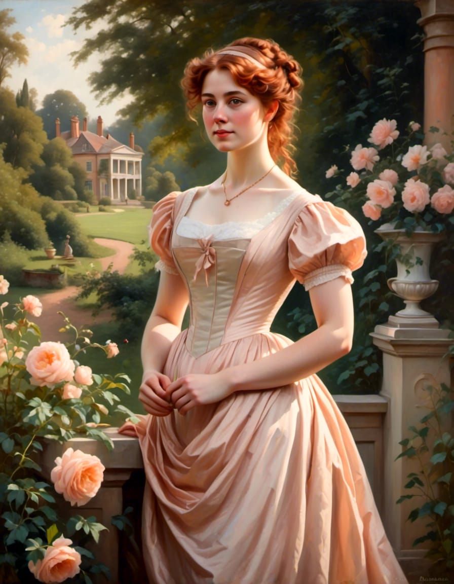Regency Woman Portrait in Garden Setting