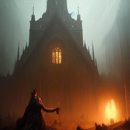 Dark Fantasy Scene in Purple and Yellow