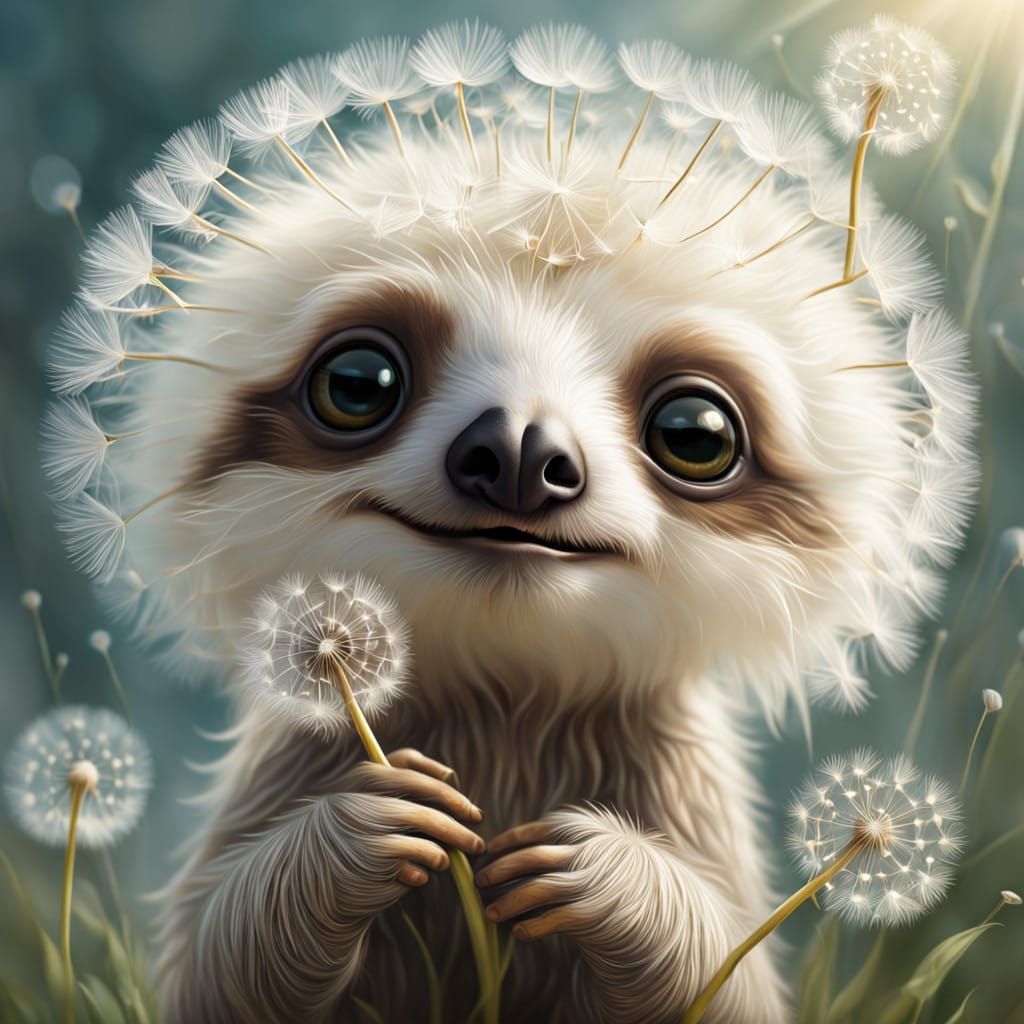 Surreal Sloth in a Field of Delicate Dandelions