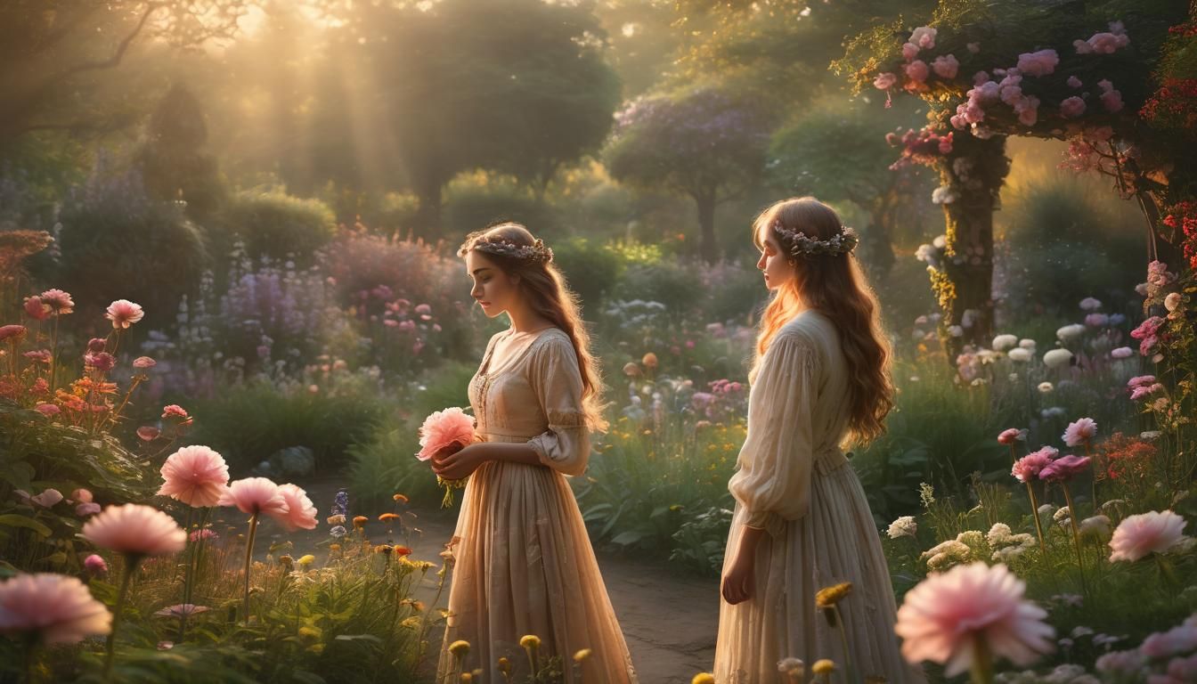 Dreamy Garden Landscape at Golden Hour