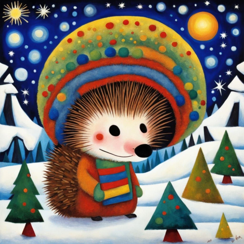 Winter Wonderland Space Hedgehog Inspired by Paul Klee and M...