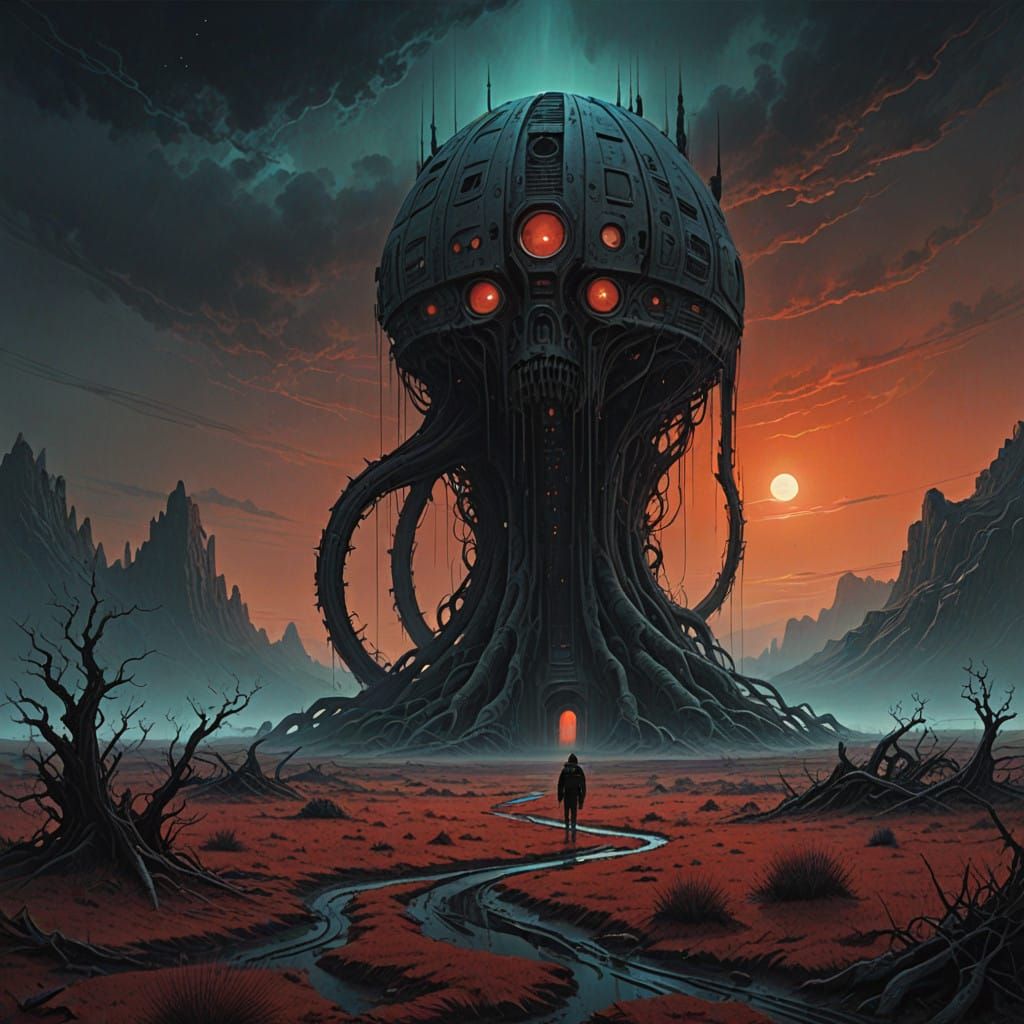 Ethereal Alien Landscape with Cosmic Rainbows and Gnarled Pl...