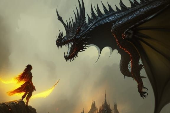 Flying Black Dragon Art in Dark Fantasy Style