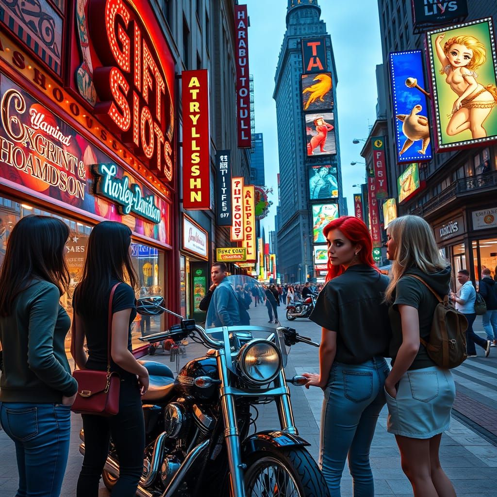 Five Women Observe a Surreal City Gift Shop