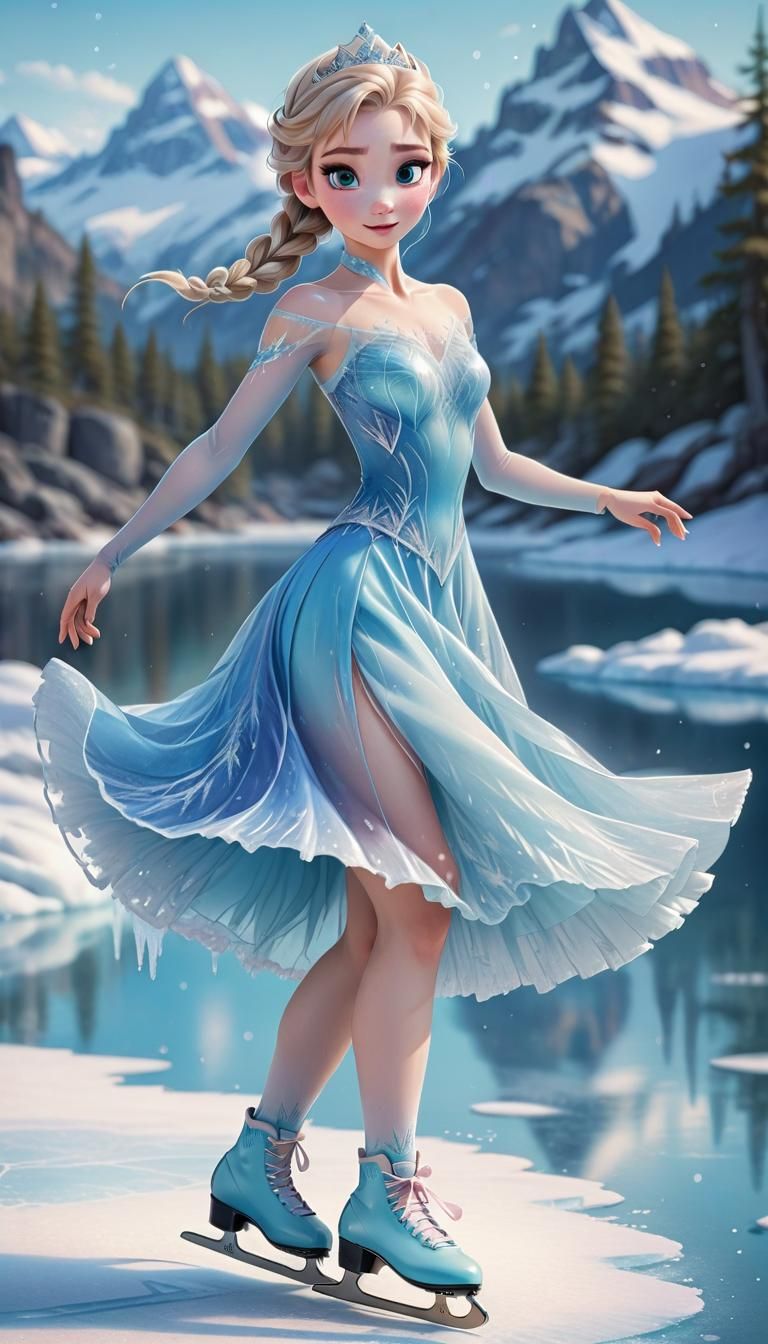 Figure Skating Princess on Frozen Lake in Manga Style