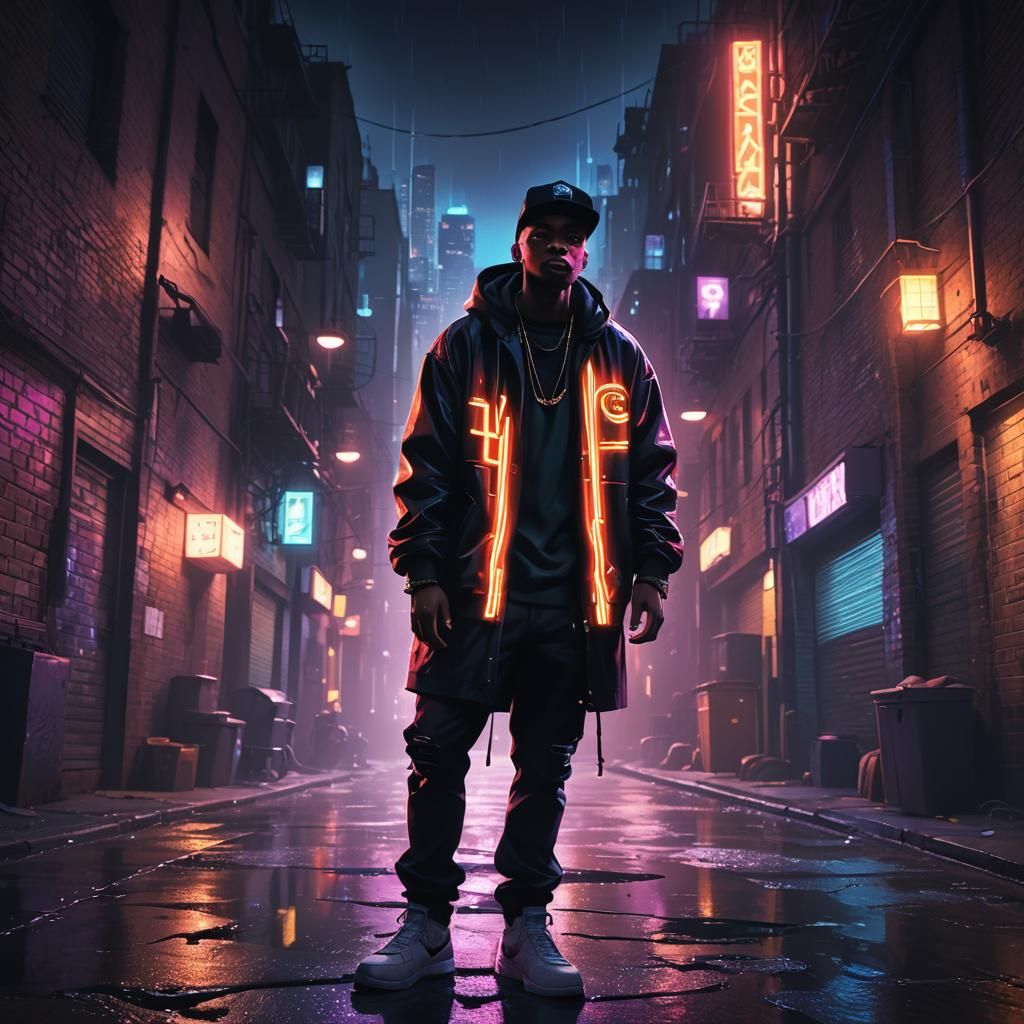 Rapper in Dark Alley: Pixar-Inspired Cinematic Art